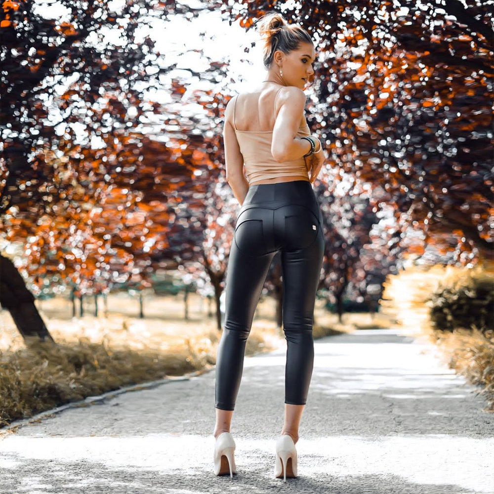 Sexy Yoga Clothes Peach Buttocks Leather Pants