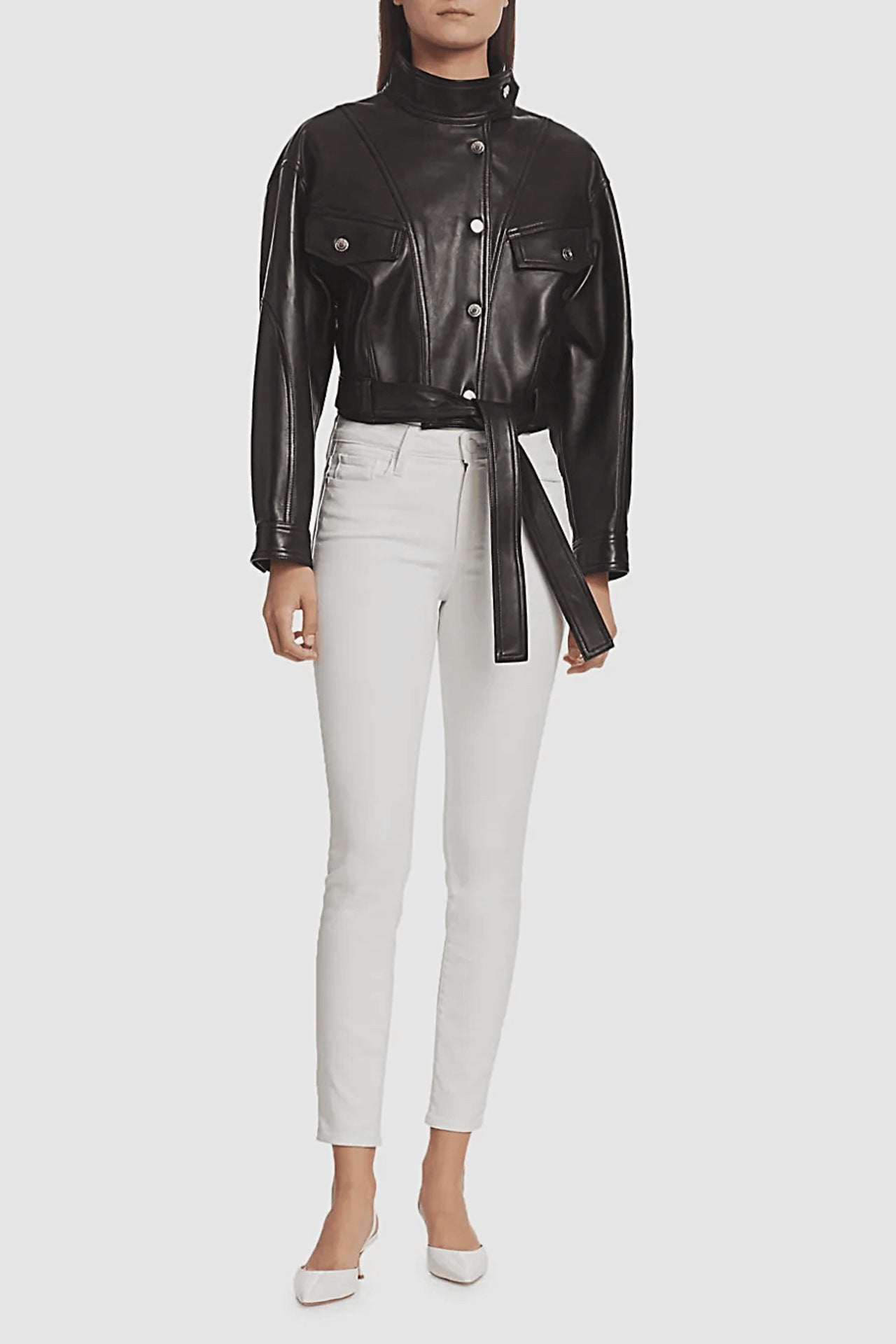 Handmade Soft Waxy Wool Cowhide Leather Belted Denim Jacket