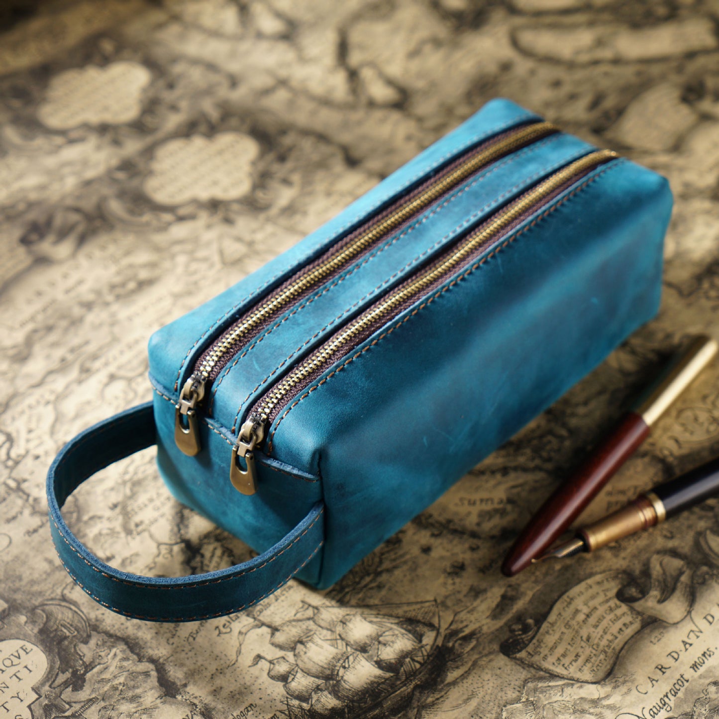 Leather Pencil Case Large Capacity Double-layer Multifunctional Stationery