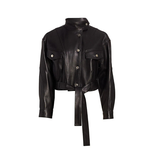 Handmade Soft Waxy Wool Cowhide Leather Belted Denim Jacket