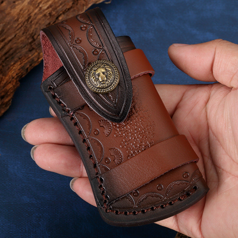 Vegetable Tanned Carved Leather Case Folding Knife Protective Leather Case