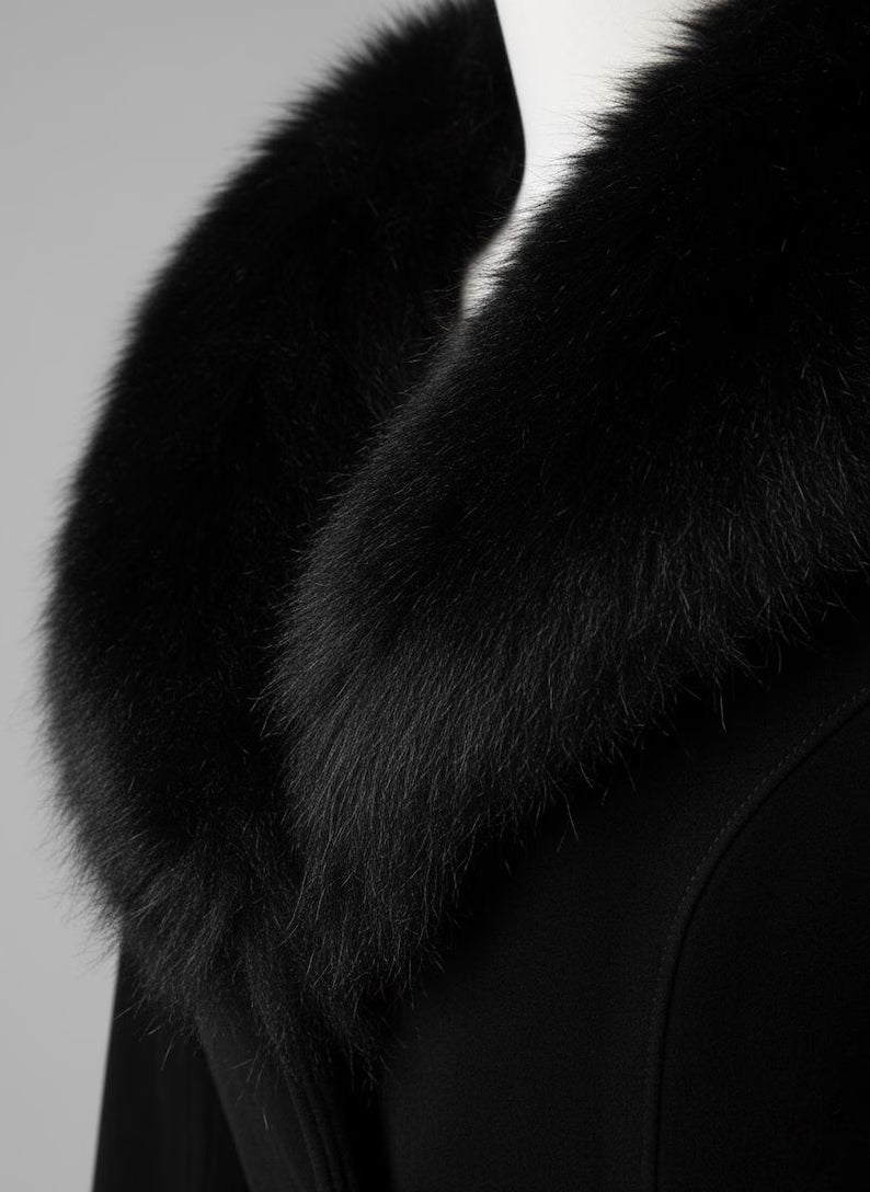 Handcrafted Luxury Black Suede Leather Trench Coat with Fur Collar and Belt