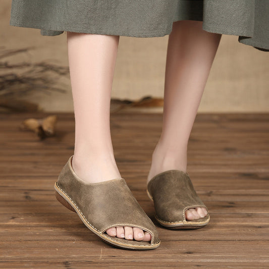 New Style Handmade Leather Ladies Fish Mouth Sandals
