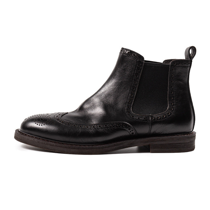 Men’s Brogue Chelsea Boots – Carved Leather Dress Shoes, Vintage Wingtip Ankle Boots, Handmade Formal & Casual Footwear