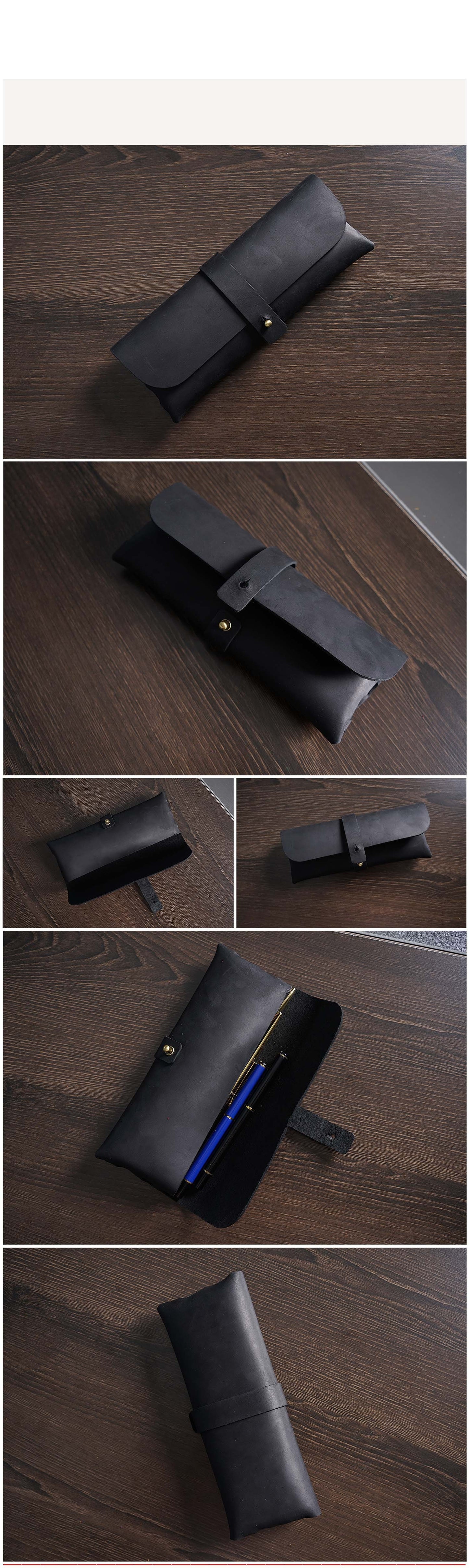 First Layer Cowhide Retro Pencil Case Trendy Large Capacity Leather Students Stationery Box