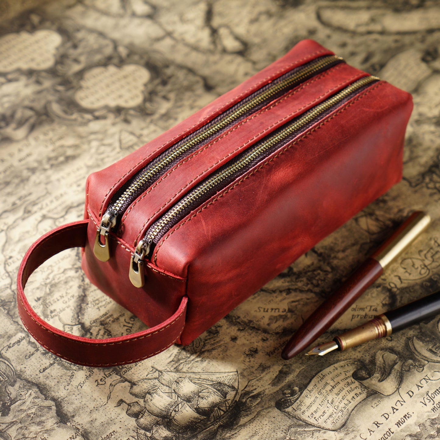 Leather Pencil Case Large Capacity Double-layer Multifunctional Stationery
