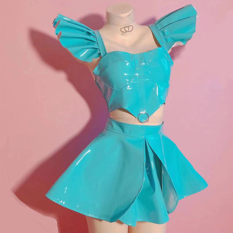 Lacquer Leather Dress Set Party Bar Dance Team