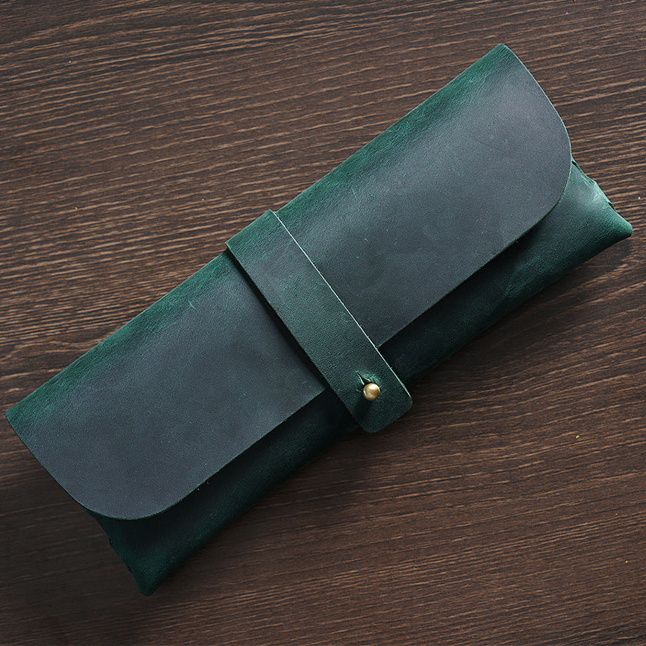 First Layer Cowhide Retro Pencil Case Trendy Large Capacity Leather Students Stationery Box
