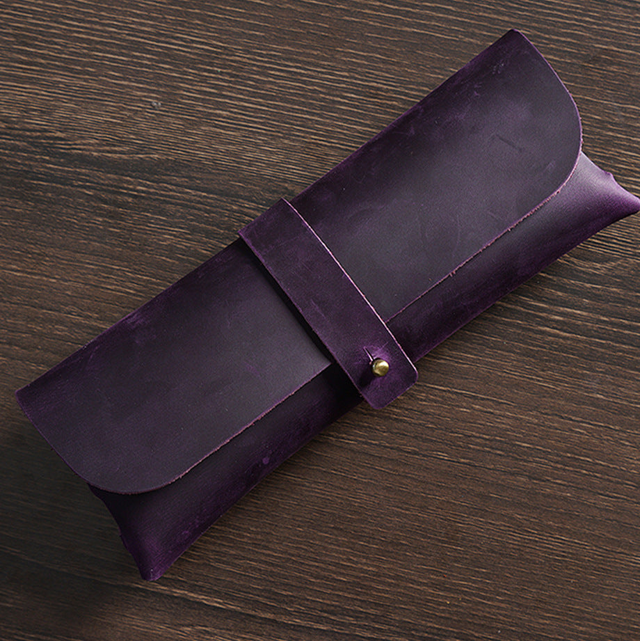 First Layer Cowhide Retro Pencil Case Trendy Large Capacity Leather Students Stationery Box