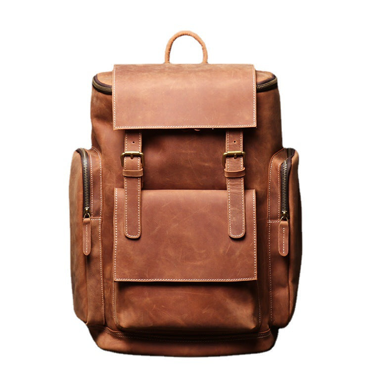Retro Leather Mens Backpack, computer bag, Large Capacity 15.6 inch laptop genuine leather Travel Backpacks
