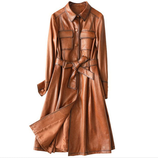 Handmade Stylish Sheepskin Leather coat Leather Belt Looks Thin
