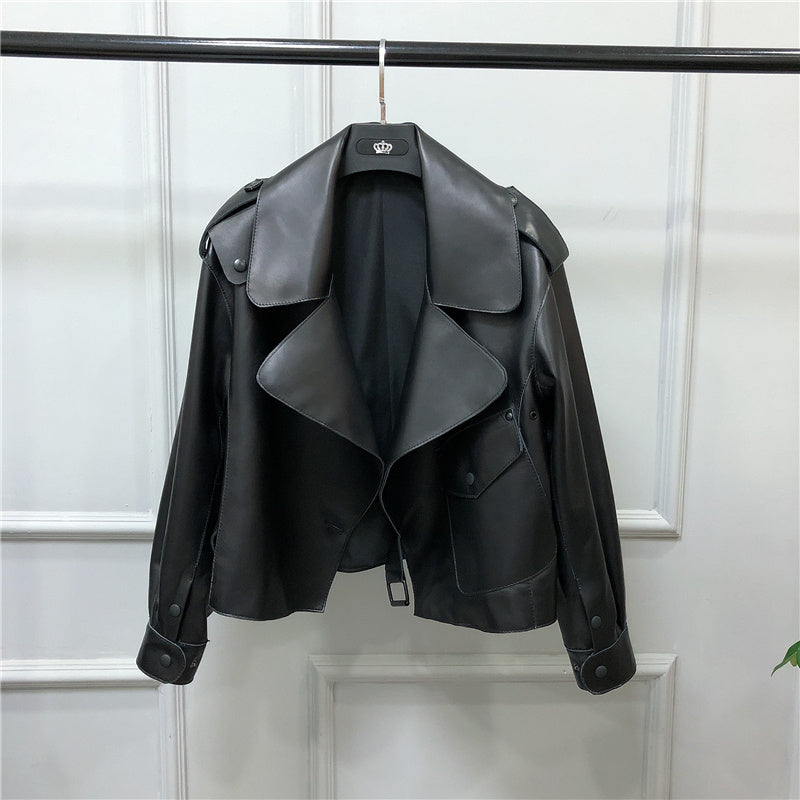 Handmade Women's Short Loose Small Leather Jacket