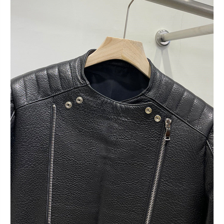 Handmade Men's Sheep Bubble Cropped Leather Jacket