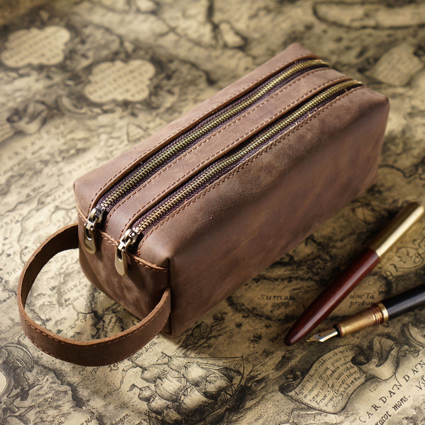 Leather Pencil Case Large Capacity Double-layer Multifunctional Stationery