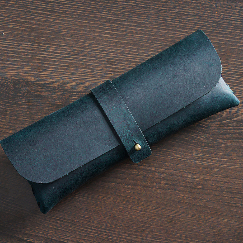 First Layer Cowhide Retro Pencil Case Trendy Large Capacity Leather Students Stationery Box