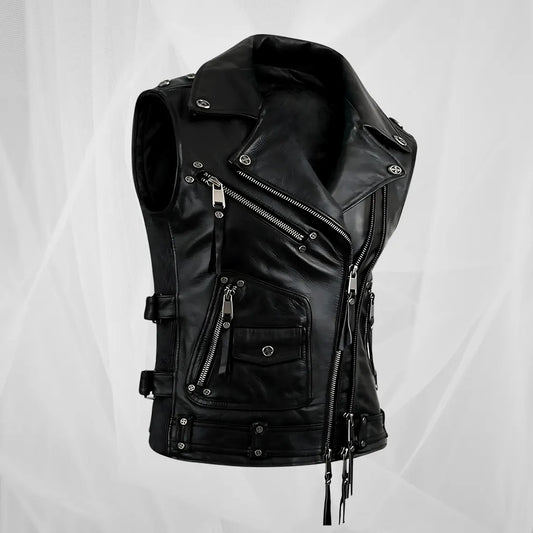 Handmade Vintage Biker Leather Jacket Vest Brando Motorcycle Bomber Distressed Brown Cowhide Vest Genuine Leather Vest for Riders