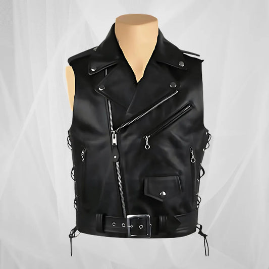 Handmade Men’s Biker Leather Jacket with Waist Belt – Genuine Motorcycle Riding Coat with Zipper Closure, Classic Cafe Racer Outerwear