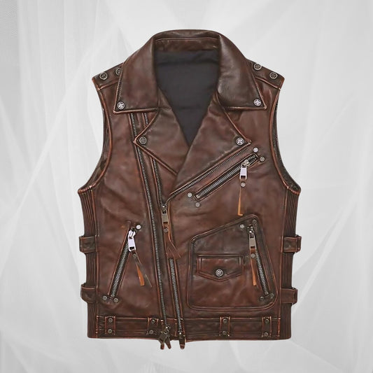 Handmade Vintage Biker Leather Vest Brando Motorcycle Bomber Distressed Brown Cowhide Vest real Leather Jacket for Riders