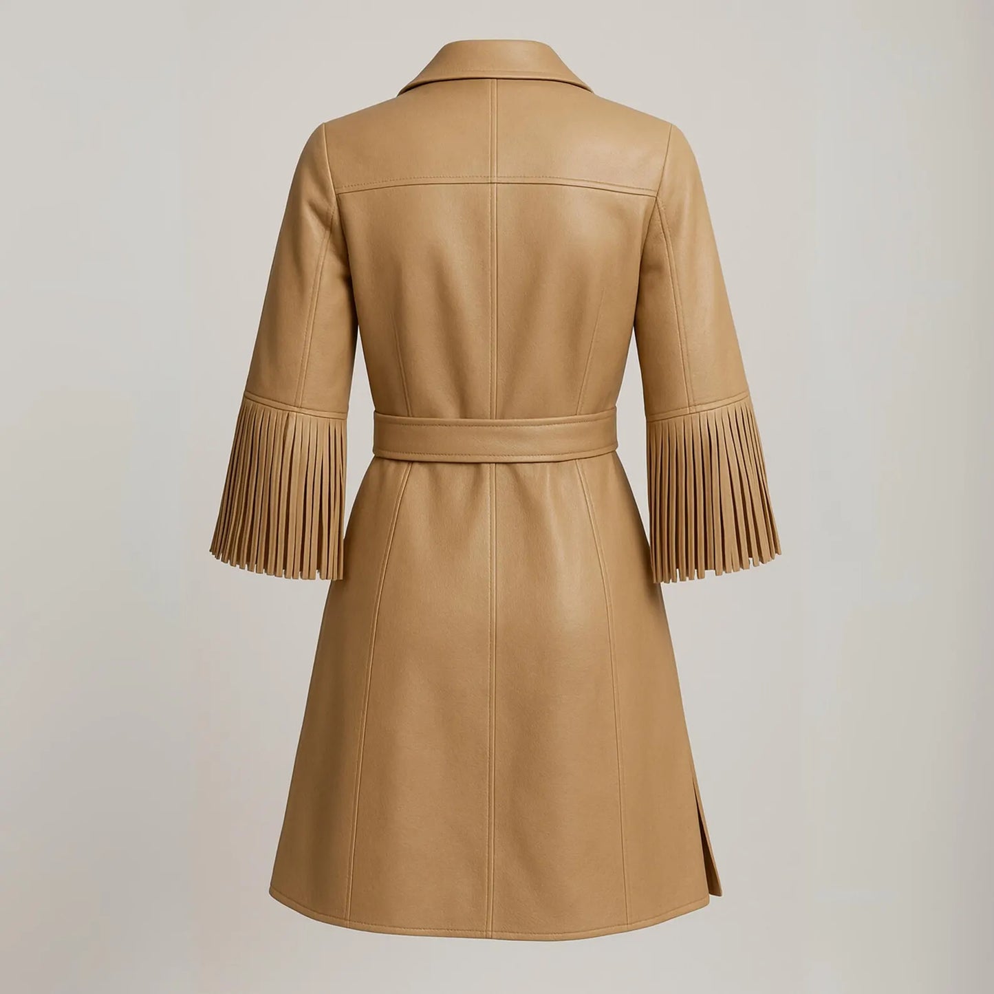 Handmade Tan Genuine Leather Wrap Dress with Fringe Sleeves | Western Style Belted Mini Dress | Boho Chic Fall Outfit | Women Cowgirl Dress