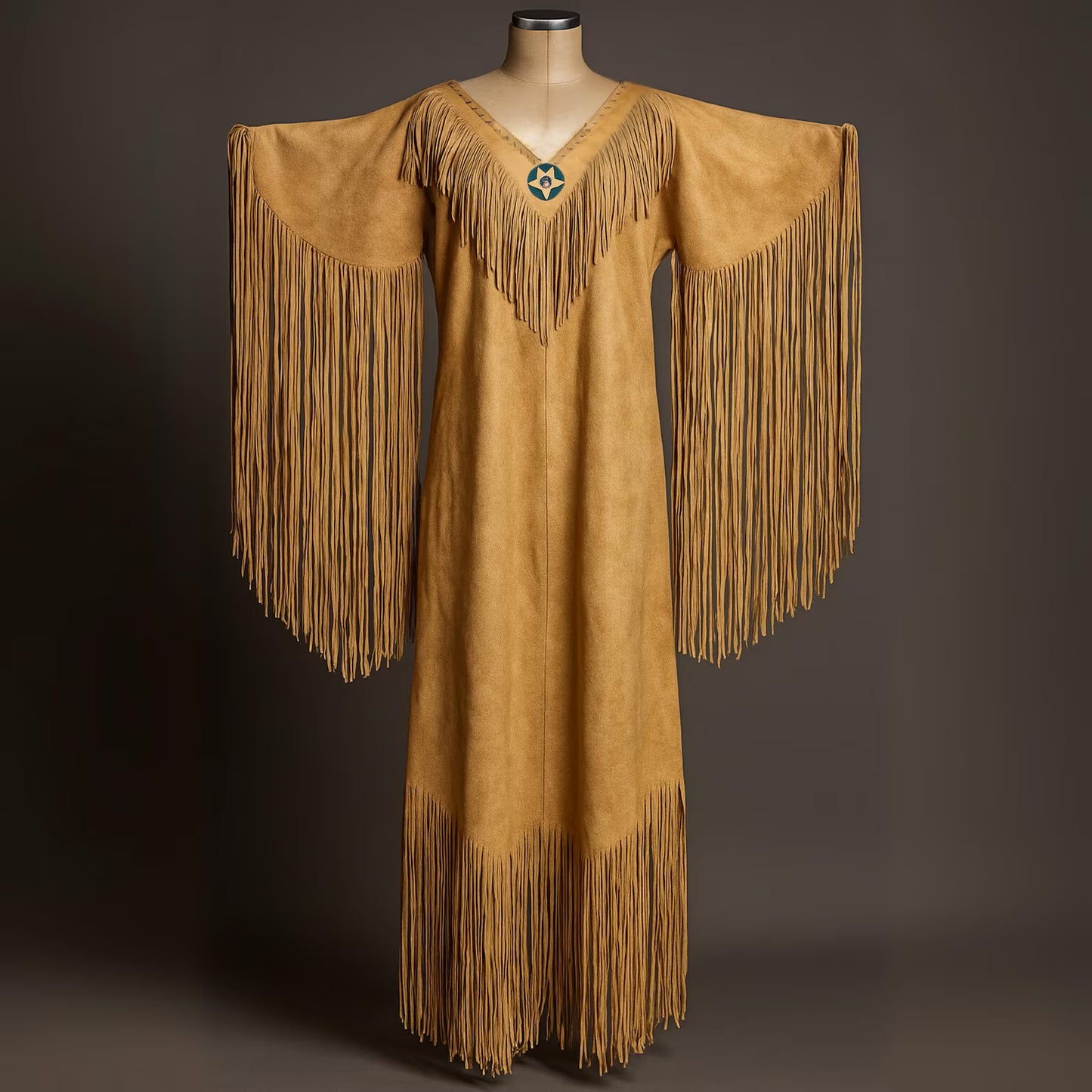 Handmade Suede Leather Powwow Regalia Dress with Long Fringe | Native American Style Dance Outfit | Ceremony Dress | Traditional Fringe Gown