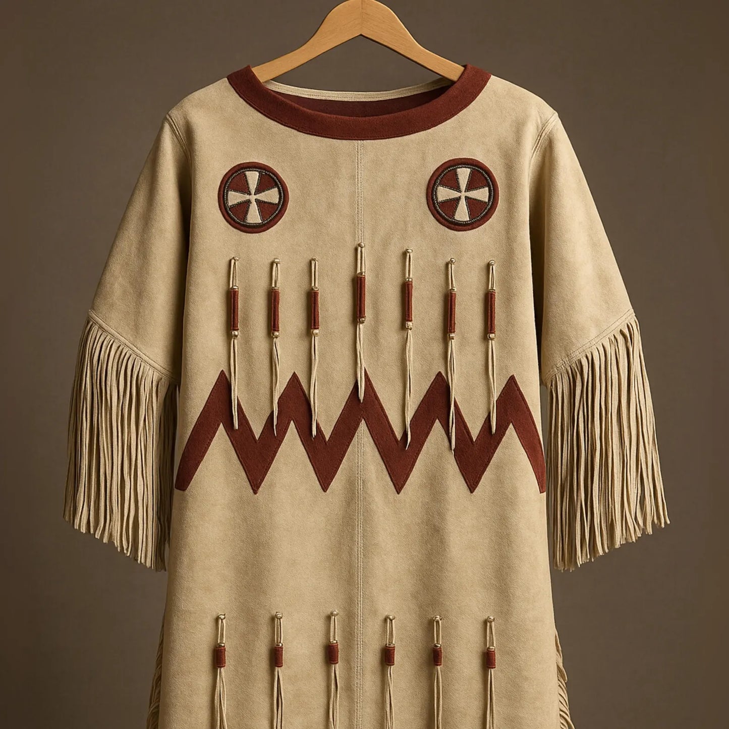 Handmade Vintage Fringe Suede Dress – Western Boho Native Style Costume | Festival Fringe Dress | Retro 70s Hippie Suede Tunic
