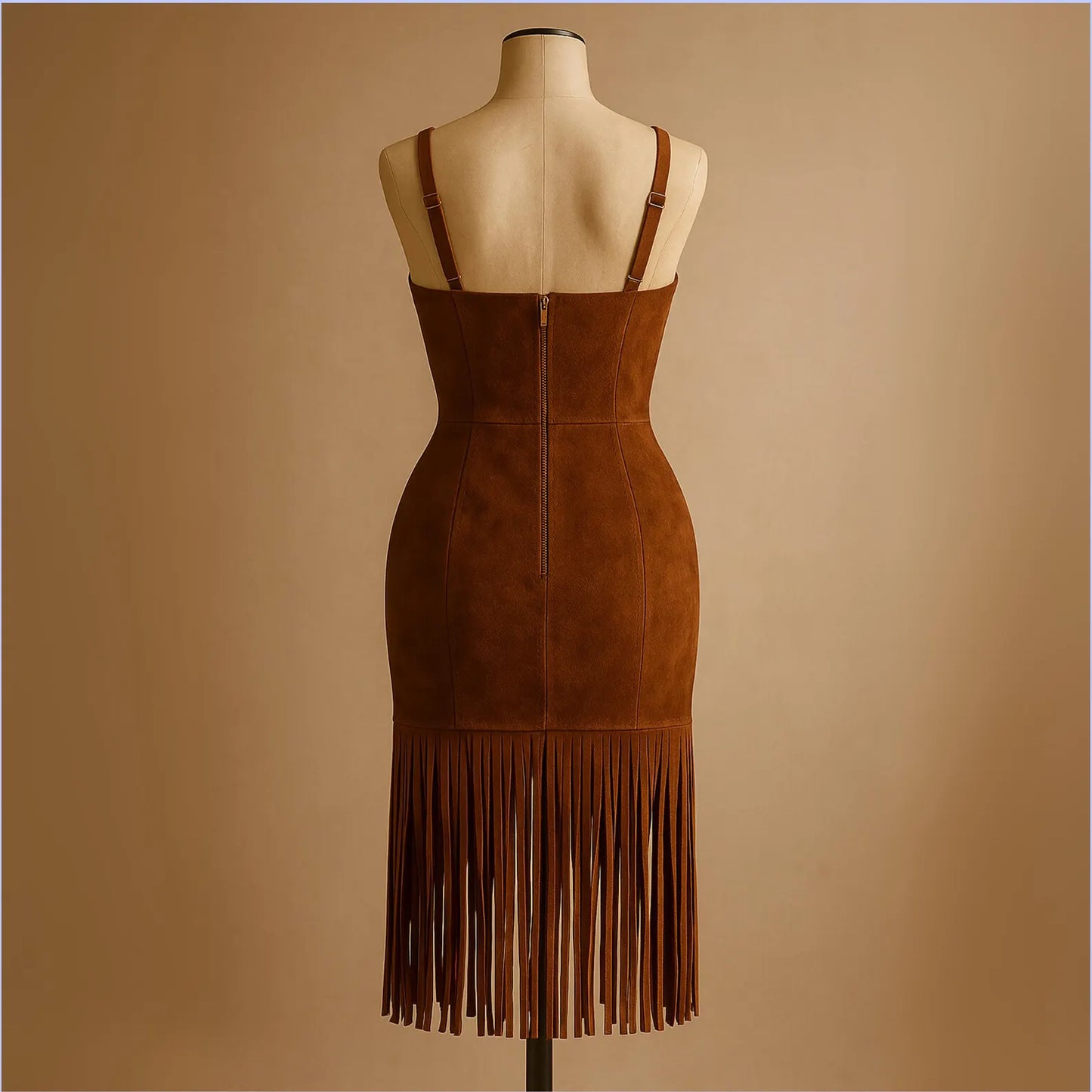 Handmade Suede Fringe Bustier Mini Dress – Western Boho Bodycon Style – Vintage Festival & Party Wear Real Leather Dress