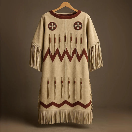 Handmade Vintage Fringe Suede Dress – Western Boho Native Style Costume | Festival Fringe Dress | Retro 70s Hippie Suede Tunic