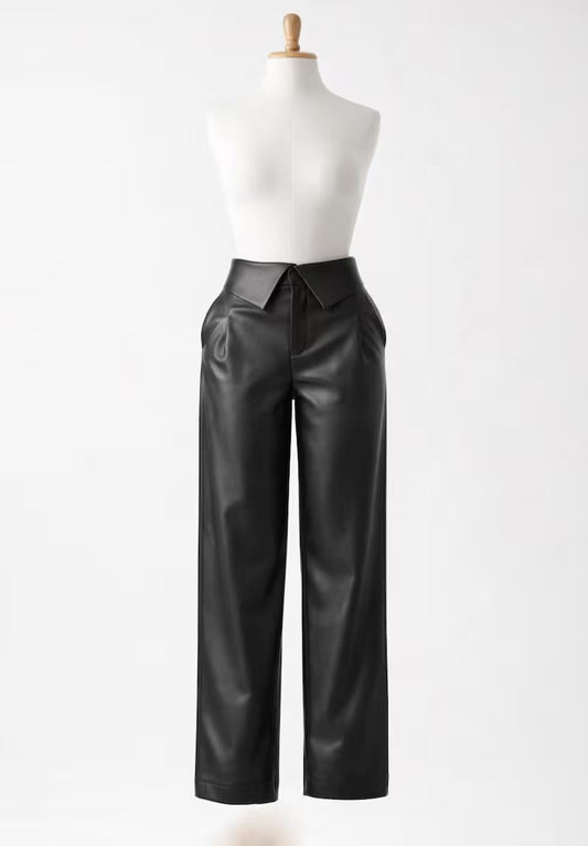 Genuine Leather Pants for Women | High-Waist Black Leather Trousers | Custom Fit Available