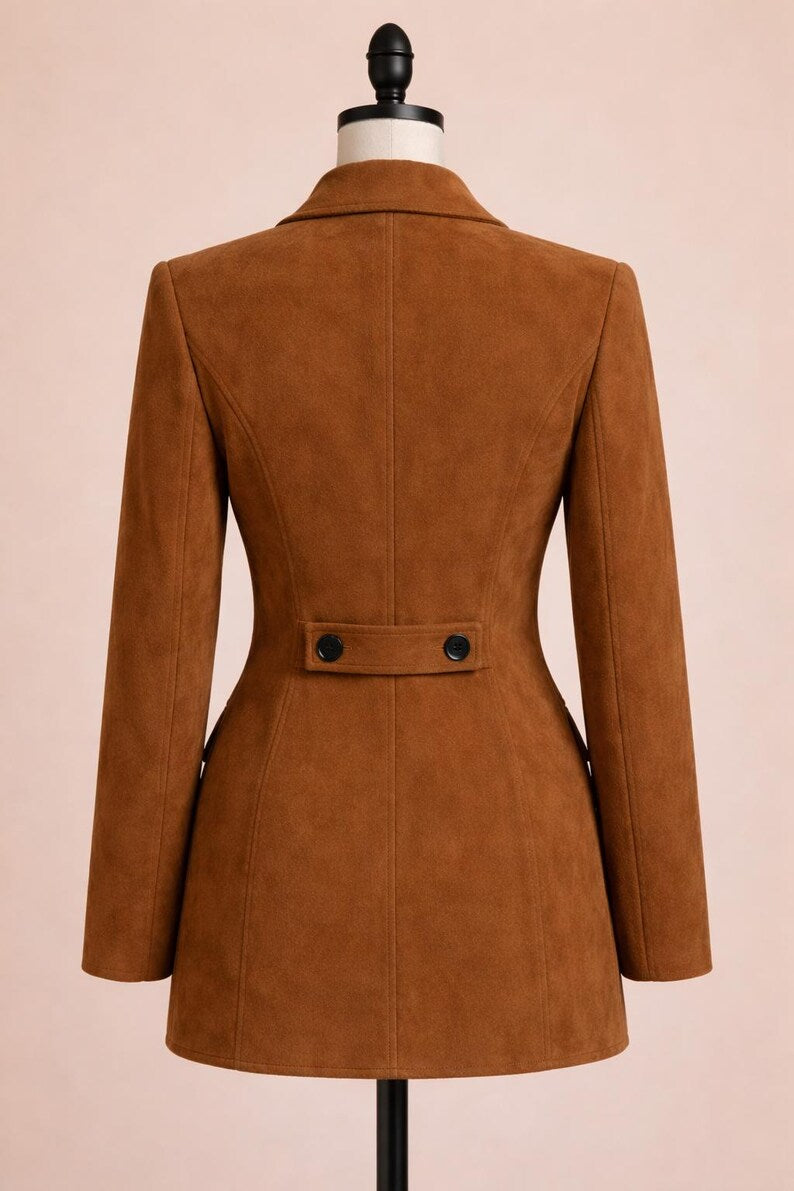 Brown Suede Leather Blazer for Women , Tailored Fit Elegant Blazer