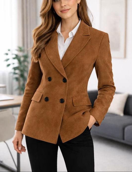 Brown Suede Leather Blazer for Women , Tailored Fit Elegant Blazer